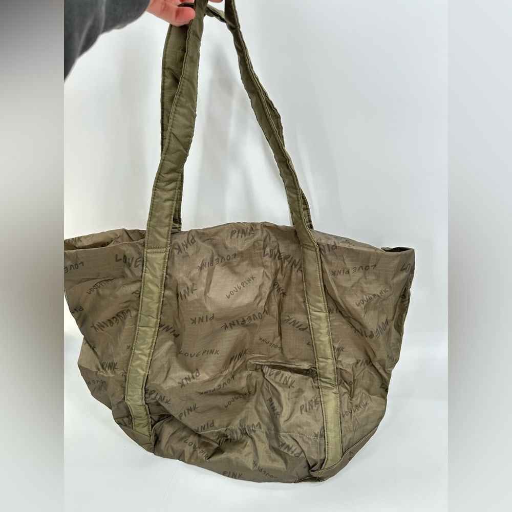NEW NWT VICTORIA'S SECRET Love Pink Large Weekender Tote Folding Bag Green Logo - Picture 5 of 8